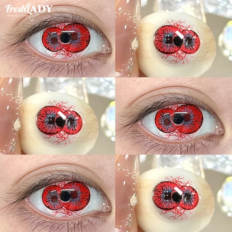 FreshLady 1 Paar Cosplay Farbige Kontaktlinsen Verrückte Weiße Anime-Kontaktlinsen für Halloween, Rollenspiele, Partys, Kosmetik und Feiertage – Detail 1