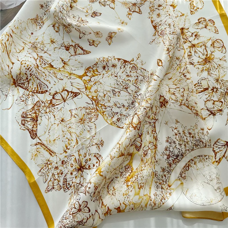 Шелковый шарф с бабочкой, женские тутовые шали, платки Femme, роскошные дизайнерские квадратные банданы, пояс, аксессуары для шеи, подарок