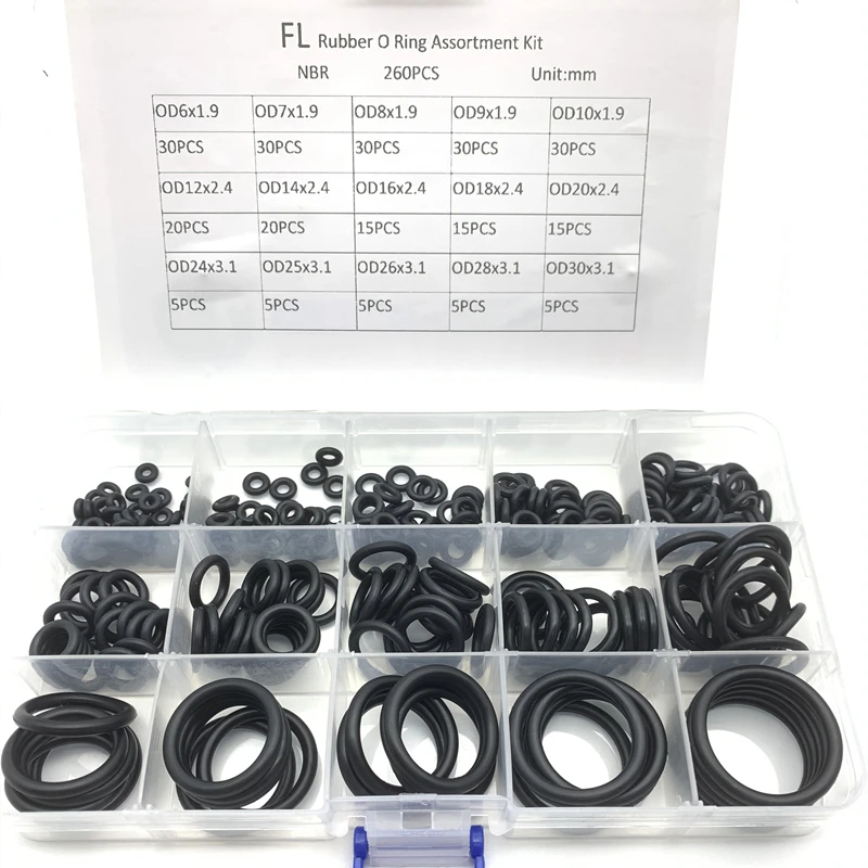 

260Pcs Rubber O-ring Gaskets Seal Ring Set Nitrile Rubber High Pressure O-Rings NBR Faucet Sealing Valve O Rubber Rings Set