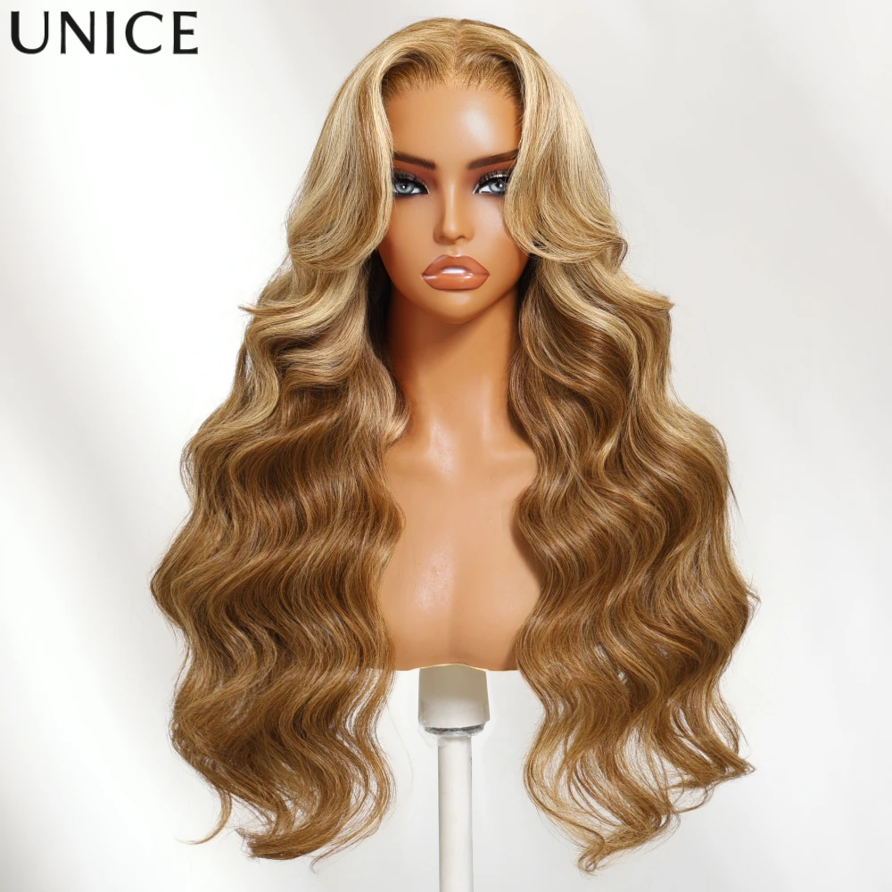 UNICE Blonde Highlights Body Wave Wig With Drawstring 7x5 Lace 100% Human Hair Glueless Wig