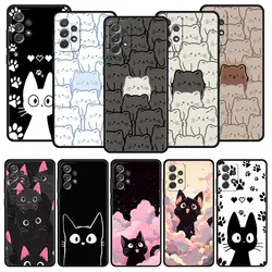 Phone Case For Samsung Galaxy A15 A13 A51 A71 A41 A31 A21S A03S A05 A35 A55 A23 A25 A33 A53 A73 5G Cover Cute Cartoon Black Cat