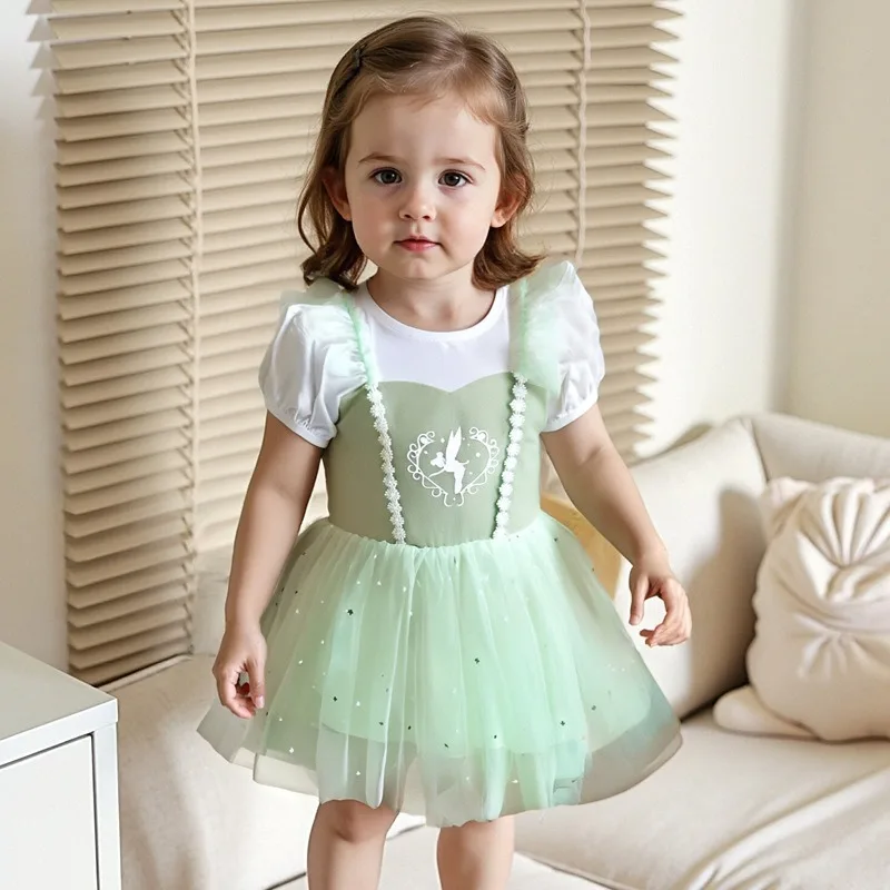 Baby Girls Tutu Bodysuit with Bow Headband Puff Sleeve Fairy Princess Romper for Toddler Birthday Halloween Costume Party K1635