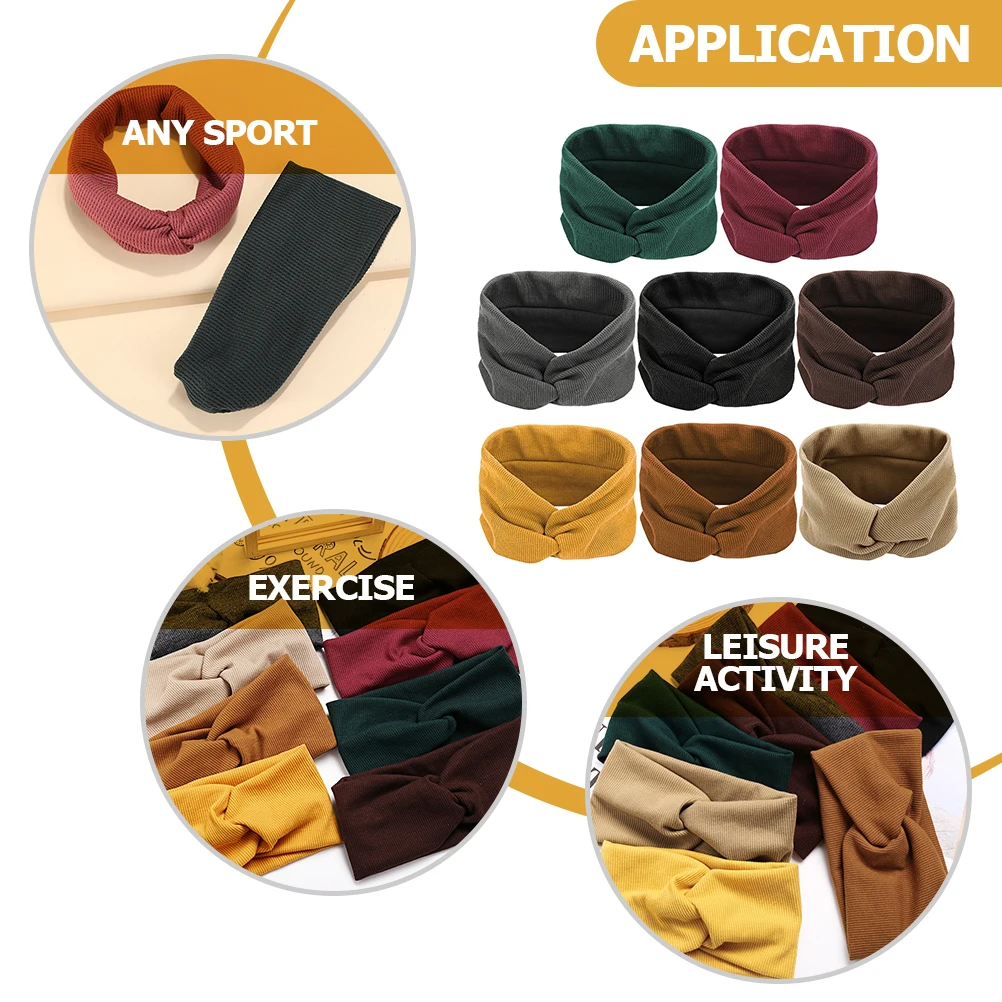 

8pcs Sports Daily Use Elastic Sweat Band Yoga Accessory Elastic Material Water Absorbent Comfortable Hair Band