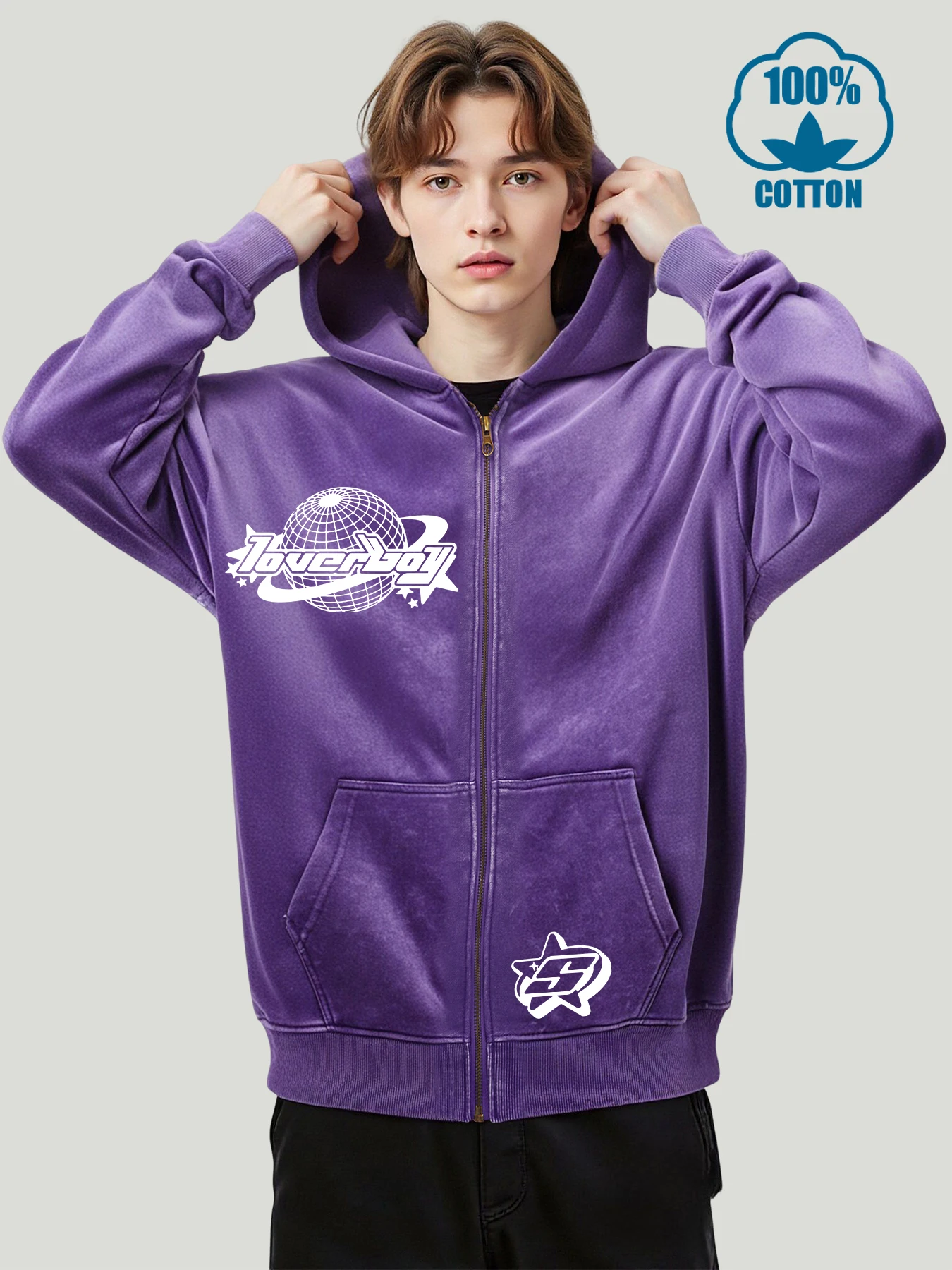 

Surrounding The Earth With The S Mens Washed Zipper Hoodies Fashion Street Zip-Up Hoody Loose Casual Hoodie Cotton Soft Clothing