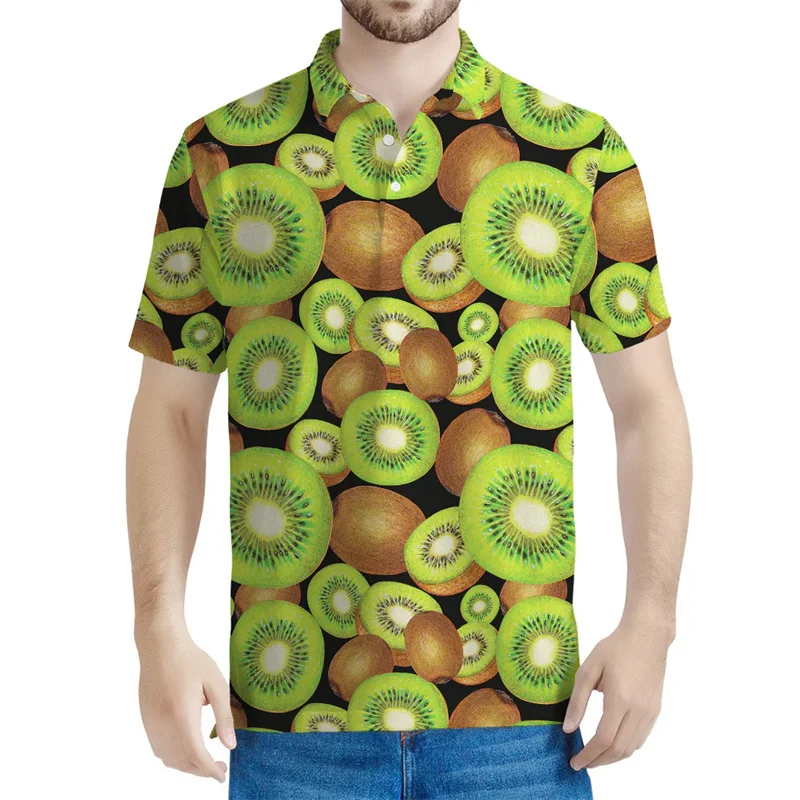 

Cute Kiwi 3D Printed Polo Shirt For Men Kids Fruit Pattern Short Sleeves Lapel T-shirt Hot Sale Summer Button Loose Tee Shirts
