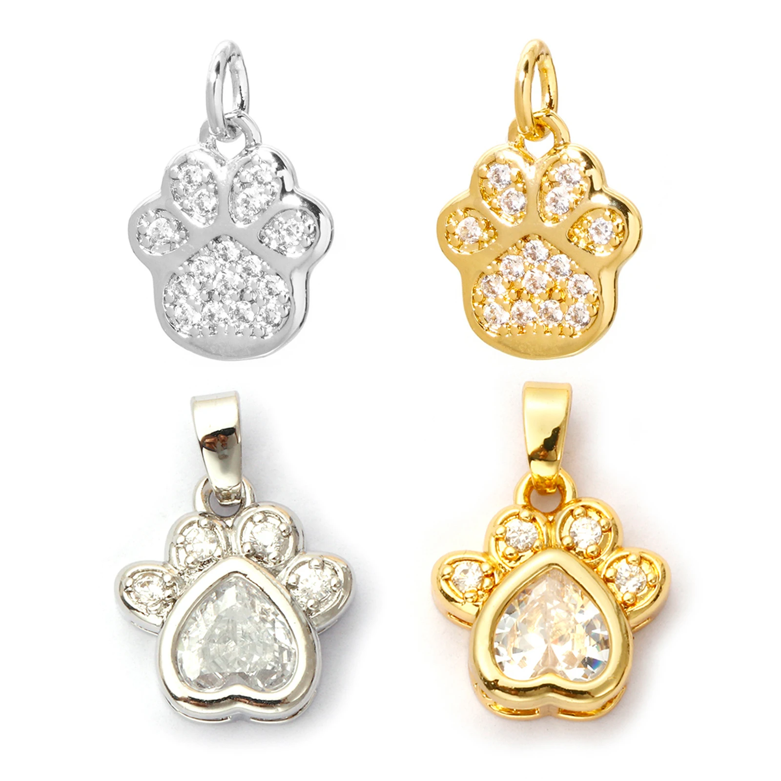 2pcs Mini Brass Charms Multicolor Dog Paw Claw Micro Pave Clear Cubic Zirconia Pendants DIY Necklace Earrings Jewelry 16mmx11mm