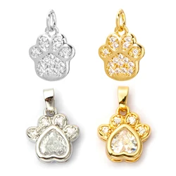 2pcs Mini Brass Charms Multicolor Dog Paw Claw Micro Pave Clear Cubic Zirconia Pendants DIY Necklace Earrings Jewelry 16mmx11mm