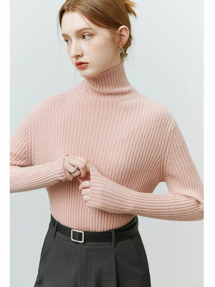 

FSLE Pit Strip Turtleneck Sweater Women Autumn Winter Pullover Slim Fit Solid Casual Female Bottoming 100% Wool Sweaters