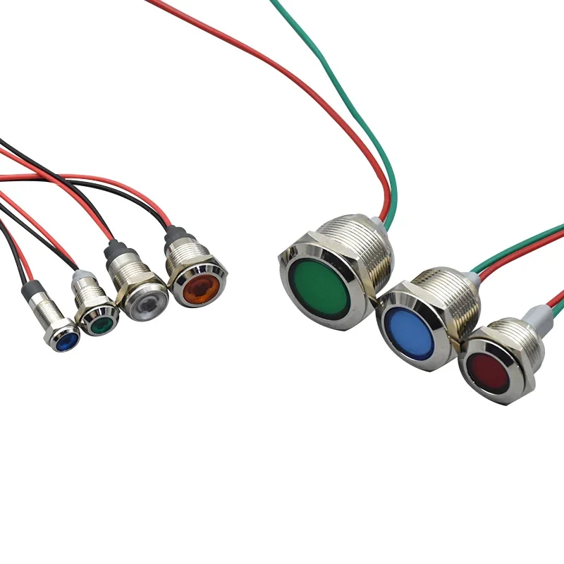 1pc 6mm 8mm 10mm 12mm 16mm Waterproof IP67 Metal LED Warning Indicator Light Signal Lamp Pilot Wire 3V 5V 12V 24V 110V 220V