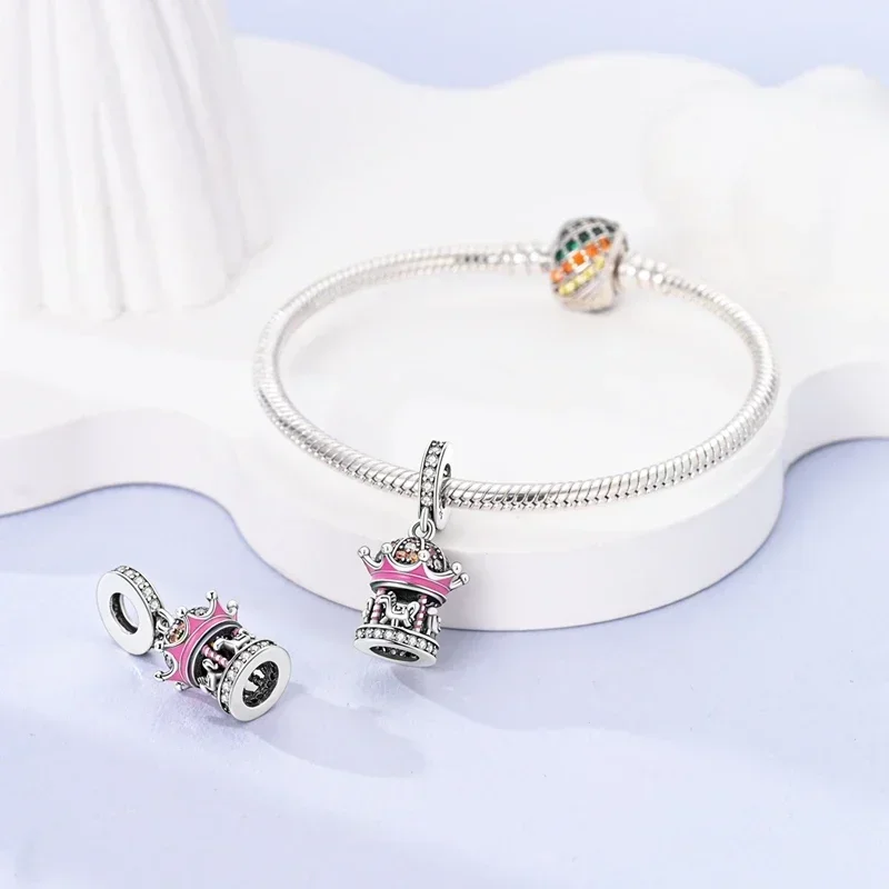 925 Sterling Silver New Product Color Rainbow Balloon Charms Beads fit Charms Bracelets DIY Jewelry For Women
