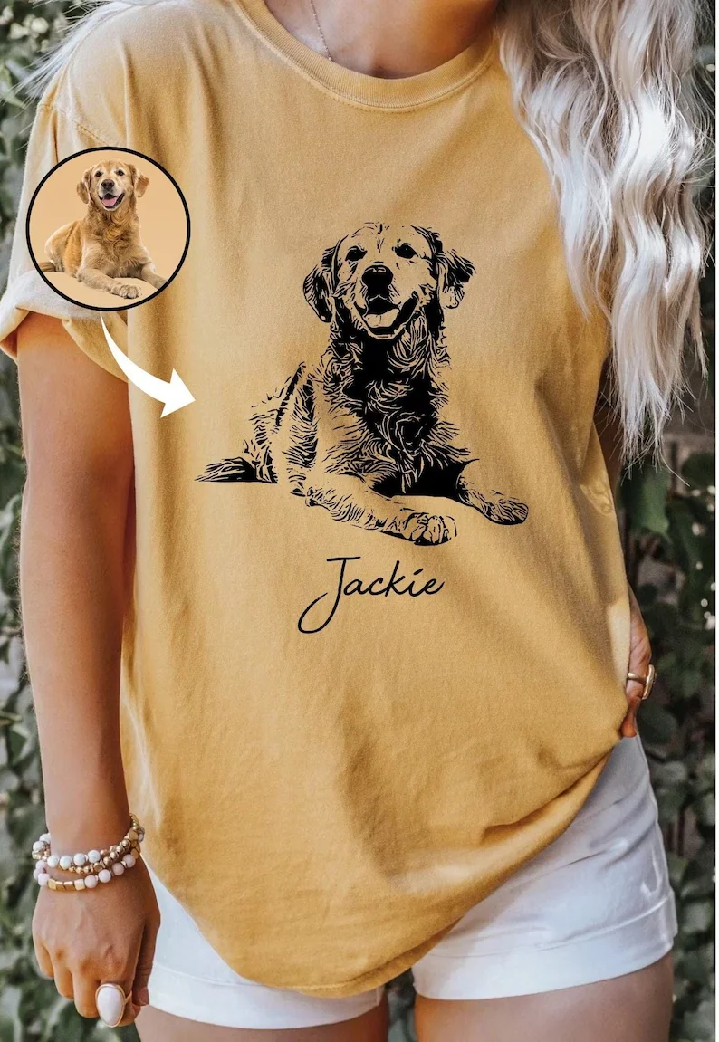 Custom Pet T-shirt with Pet photo and name, Personalized Pet Portrait Shirt, Custom Dog Cat Graphic Tee, Pet Lover Gift
