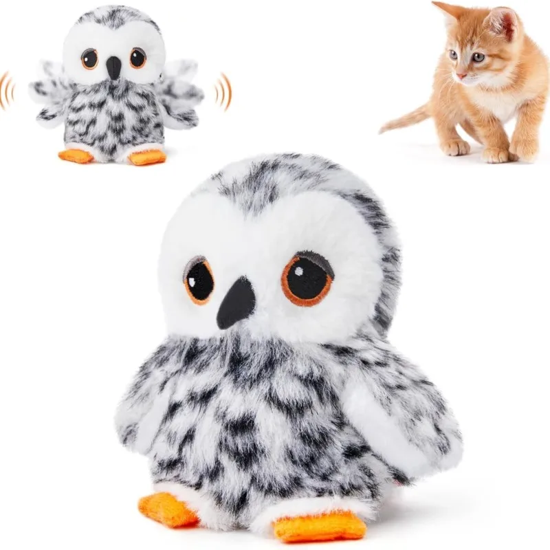 Flapping Snowy Owl Cat Toys, Lifelike Bird Chirp, Touch Activated Kitten Toy, Interactive Catnip Kicker Exercise Toys