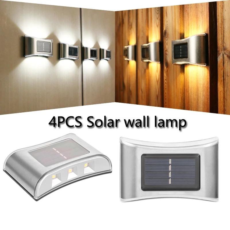 

6LED Solar Wall Light Up/Down Lighting Waterproof Stainless Steel for Pergola Yard Garden Fence Villa Outdoor Wall Decoration