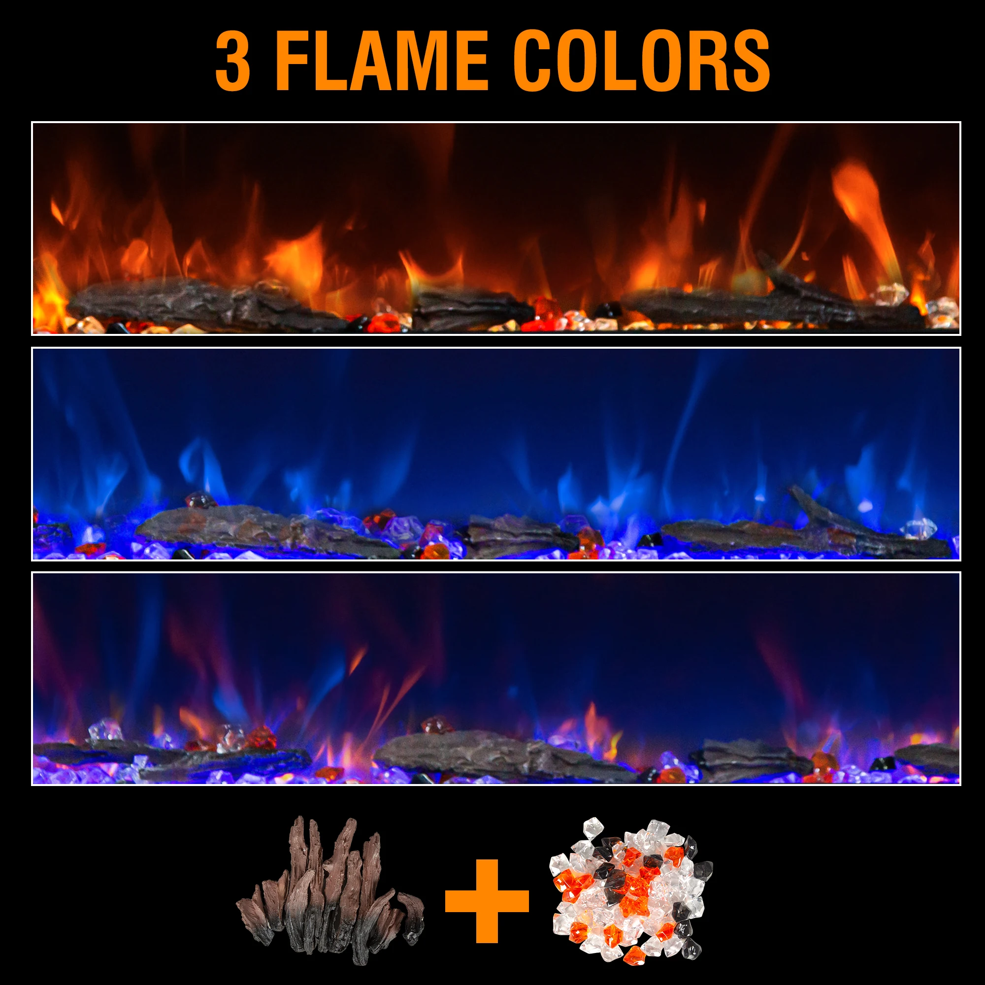 50 Inch Wall-Mounted LED Light Electric Fireplace Indoor Heater For Household Hotel Use NOT For Recessed Installation