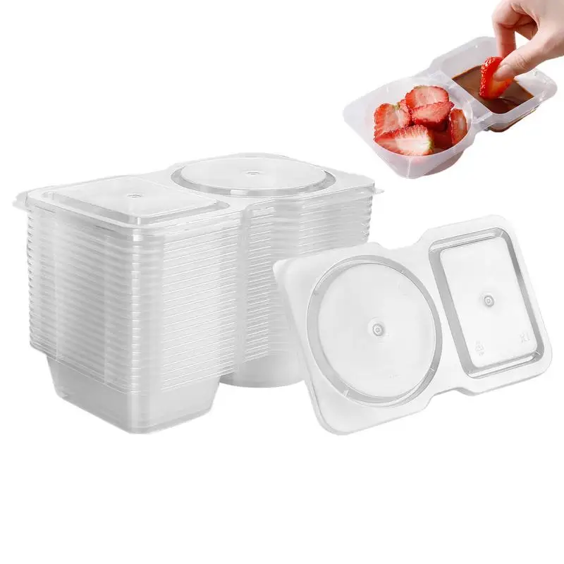 

Double Compartment Condiment Container 20Pieces Small Snack Cups Portion Cups with Lid Clear Leakproof Portable Box for Dipping