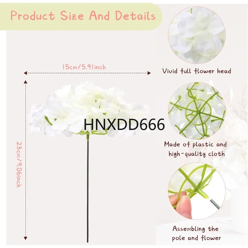 200 Pcs Hydrangea Artificial Flowers, Silk Flower Heads with Stems, (White), Artificial Flowers