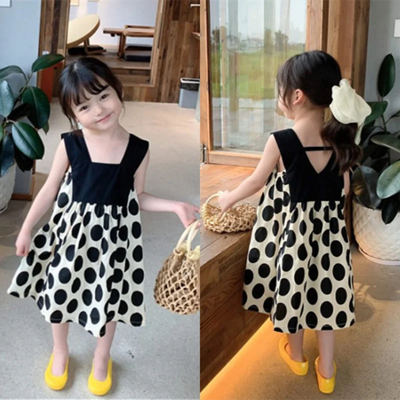 

2025 New Children's Dolka Dot Dress Girl Summer Casual Vestidos Kids Loose Sleeveless Gown Baby Girls Sweet Clothing 2-8Years