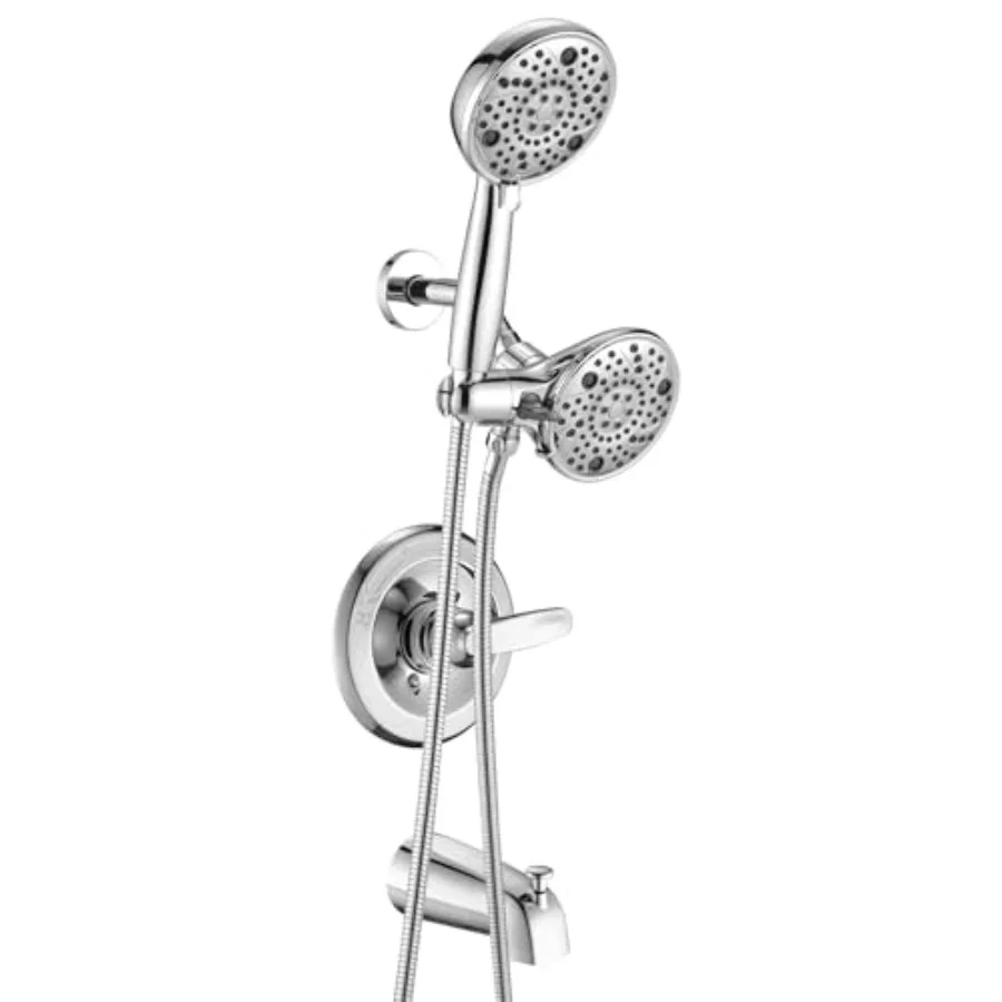 

5" Dual Shower Faucet Compatible with 13/14 Series Tub Trim Kit, High Pressure Round Rain Shower Headand Handheld Set Faucet Sy
