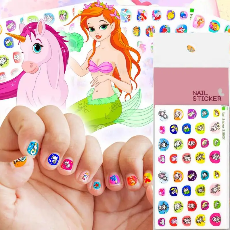 3D nail sticker Kids nail art sticker cartoon rainbow horse mermaid princess cute decoration waterproof back glue