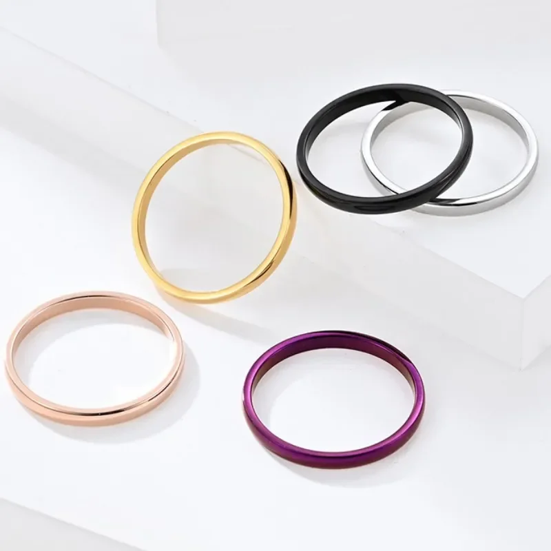 2MM Simple Single Thin Ring Stainless Steel Band Rings for Woman Men Party Jewelry US Size 4-10