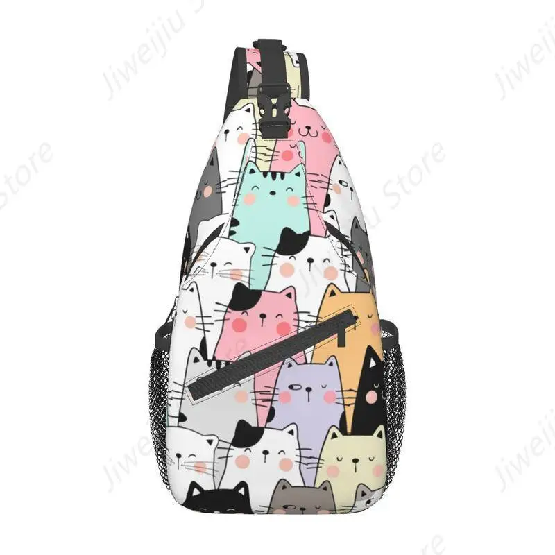 

Cool Colorful Cats Kitten Sling Bag for Cycling Camping Men Cartoon Pet Chest Crossbody Backpack Shoulder Daypack