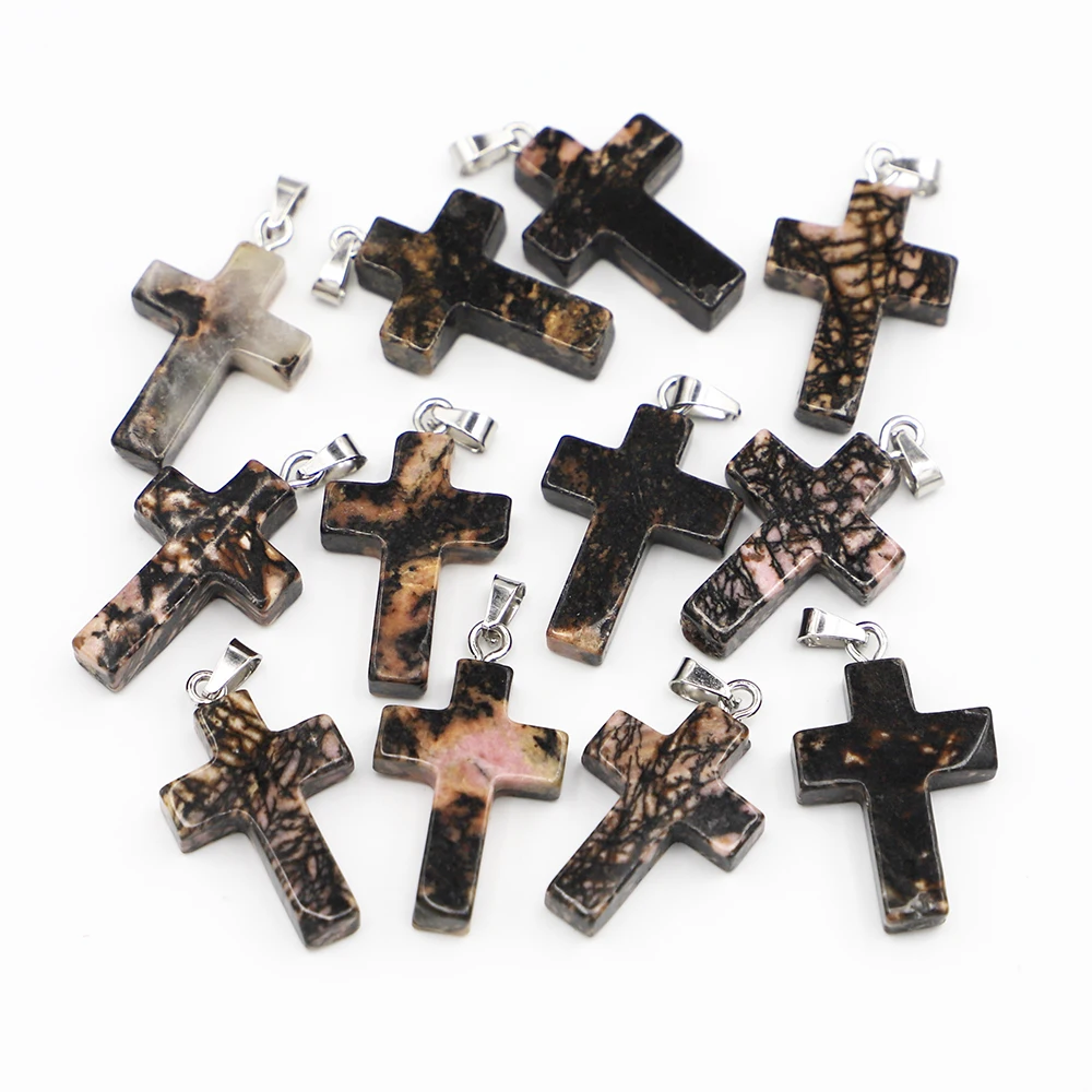 Free Shipping Natural Diamond Red Stripe Cross Pendant Necklace Unisex DIY Fashion Charm Jewelry Accessories Wholesale 24Pcs/Lot