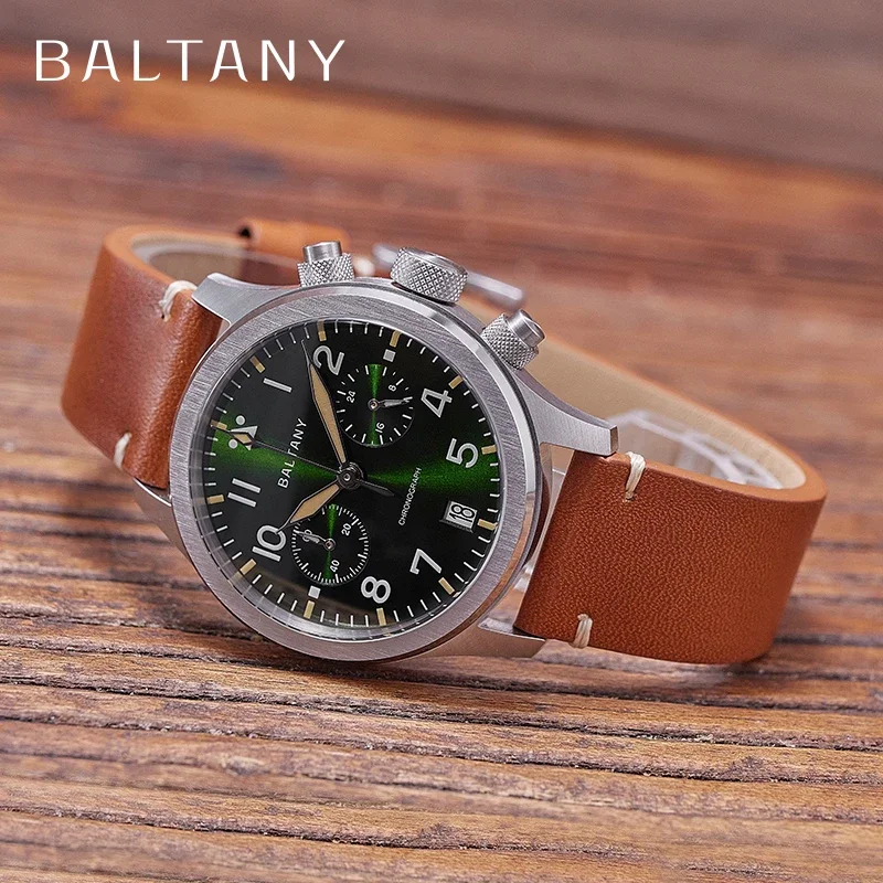 

Baltany Military Chrono Watches 39mm VK64 Sub-dial Calendar 100M Waterproof Men Wristwatch