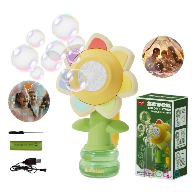 Armas de bolhas de flores para crianças, luzes led, diversão, balanço, dança, máquina de fazer bolhas, soprador, brinquedos ao ar livre, verão, jogar, festa, presente