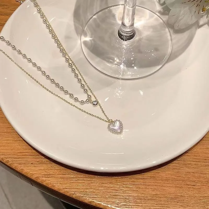 Fashion Cute Love Heart Shaped Pendant Necklace Pearl Chain Shiny Women 2023 Aesthetic Jewelry Choker Wedding Party Jewelry Gift