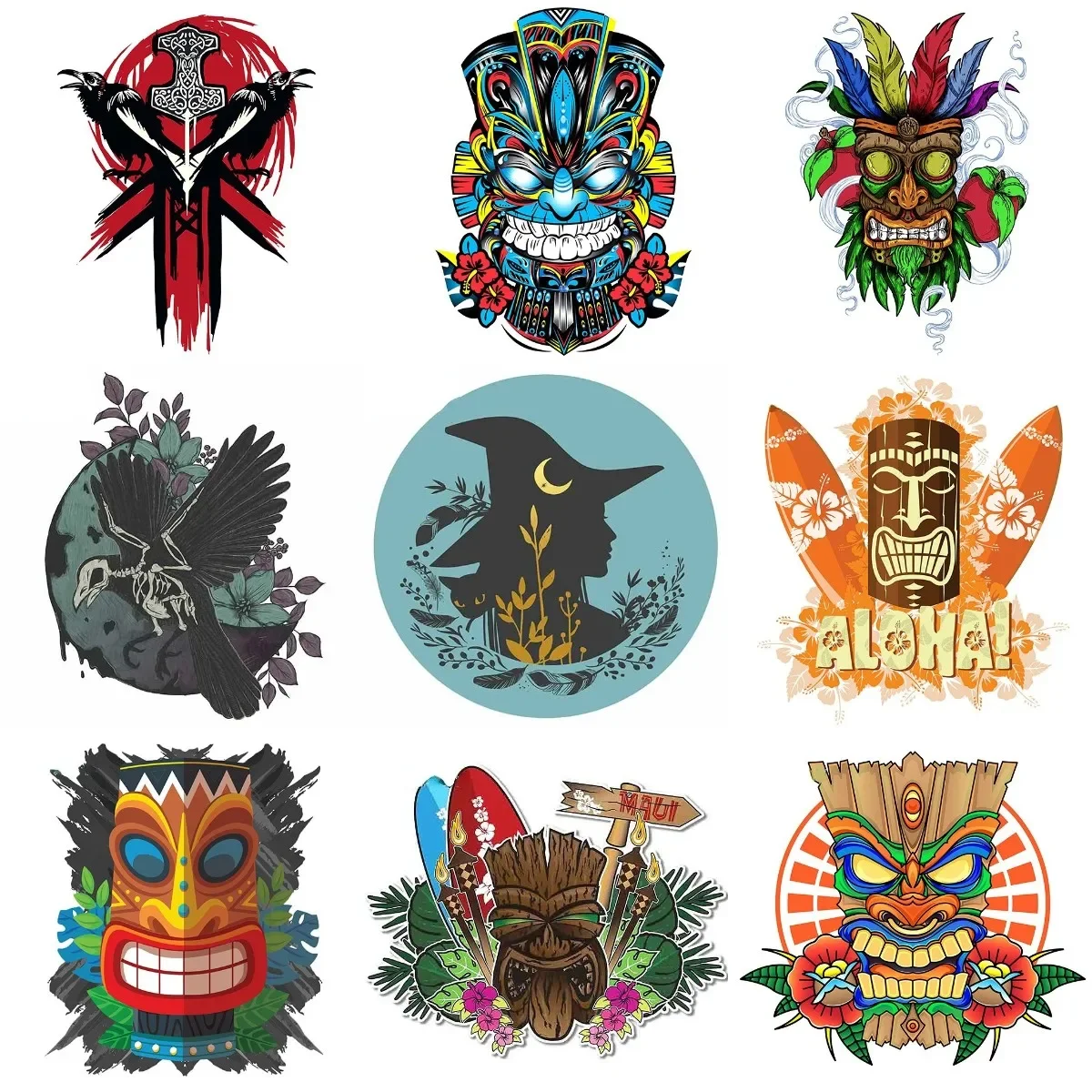 

Tiki Mask Hawaiian Personalized PVC Waterproof Stickers Accessories for Decorate Car Van Wall Table Motorcycle Off-road Truck