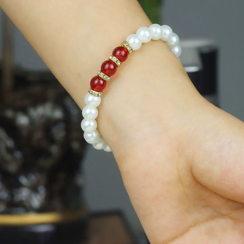 Elegant Imitationm Pearl Bracelet Bangles for Women Fashion Red Green Acrylic Beaded Beads Bracelets Party Charms Jewelry Gift