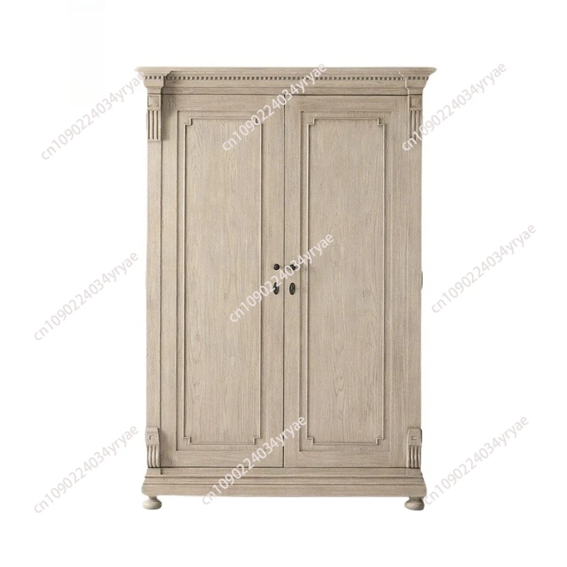 

Американский ретро шкаф с двойной дверью из цельного дерева, французский дуб, подвесной шкаф для спальни, маленькой квартиры