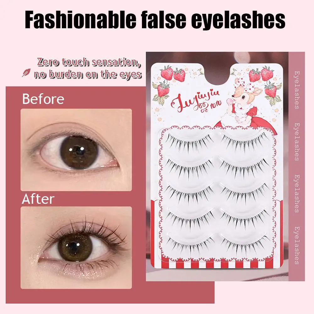 5 أزواج من الرموش الصناعية الطبيعية النحيلة الصغيرة الشيطان عيون كوميدية كورية طبيعية ناعمة على شكل حرف V أدوات مكياج تمديد الرموش #1