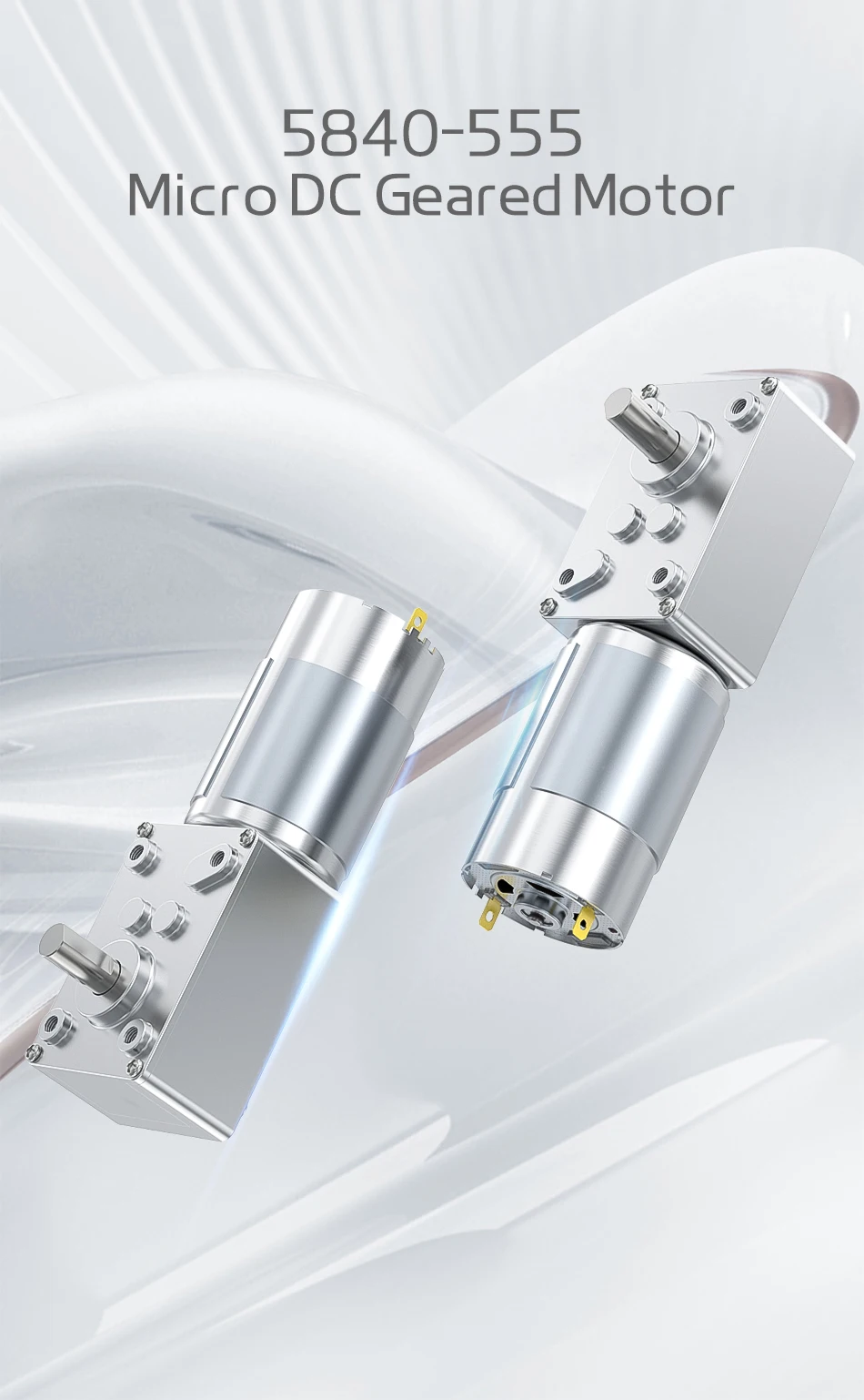 5840-555 Mikro-DC-Bürstenmotor 470RPM~7RPM 12V~24V Drehzahlregelbar Vorwärts- und Rückwärtsschaltung Drehmoment 100KG.CM Getriebemotor – Detail 5