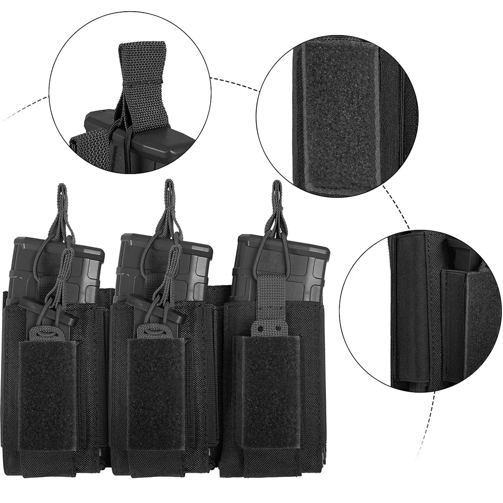 Open Top Triplle Mag Pouch for 5.56mm Elastic Rifle Magazines Pouch Pistol Mag Pouches Tactical Bag Hunting Airsoft Equipment