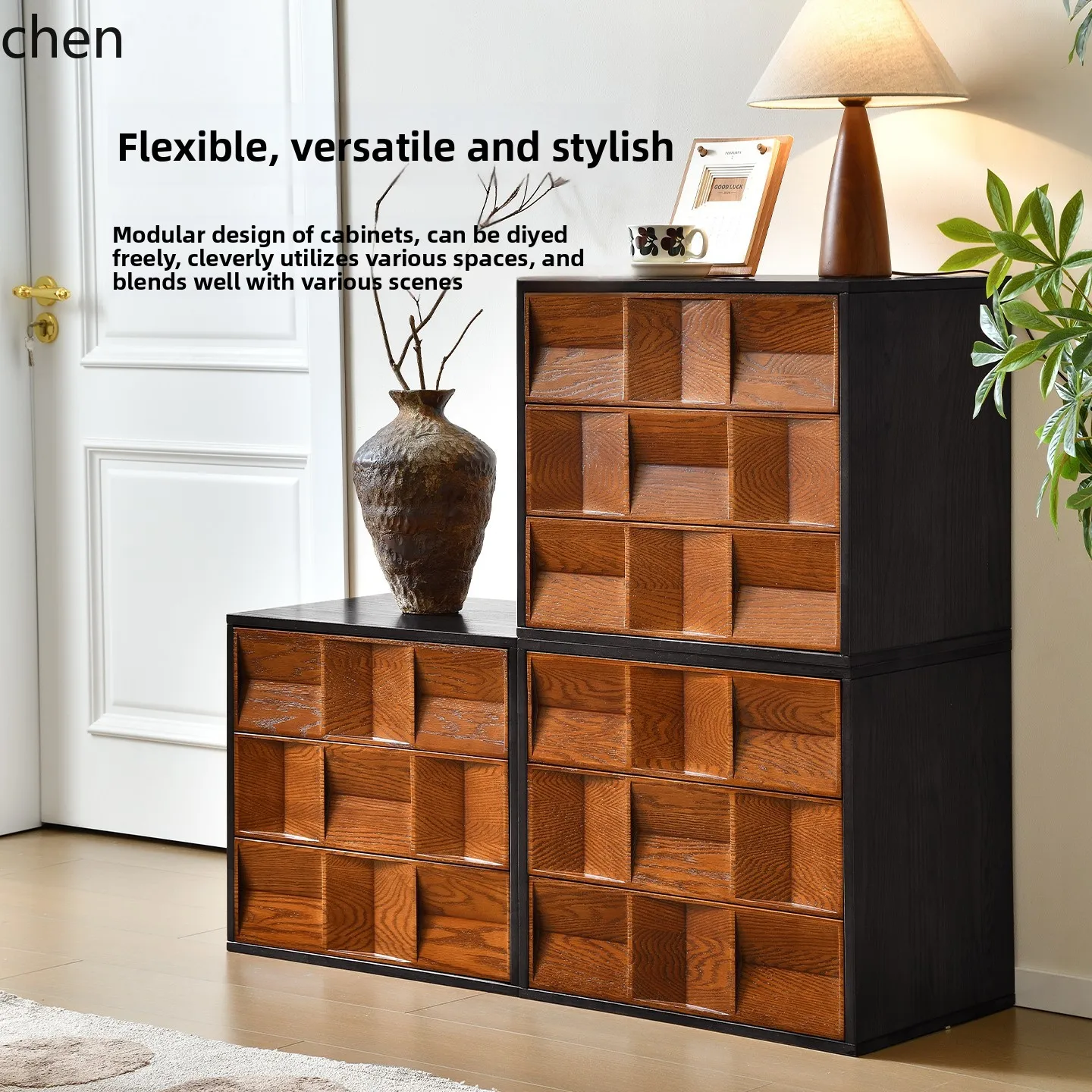 HXL  Solid Wood Chest of Drawers Free Combination Modular Living Room Storage Organizer Drawer Cabinet
