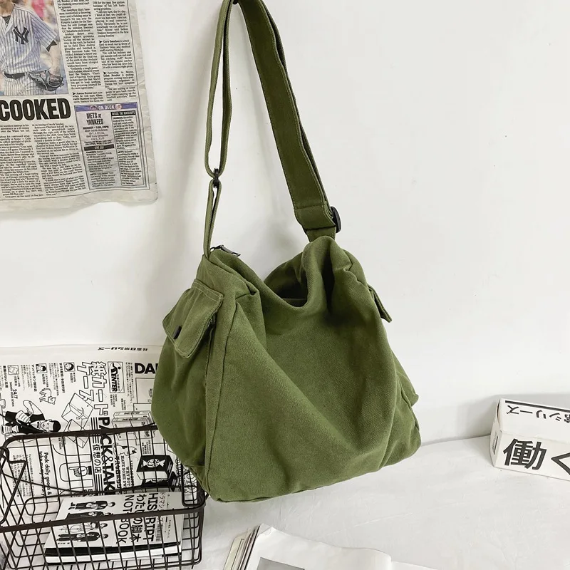 2024 Casual Streetwear Fashion Ins borse da donna Grunge Solid Men borsa a tracolla in tela borse a tracolla semplici ad alta capacità