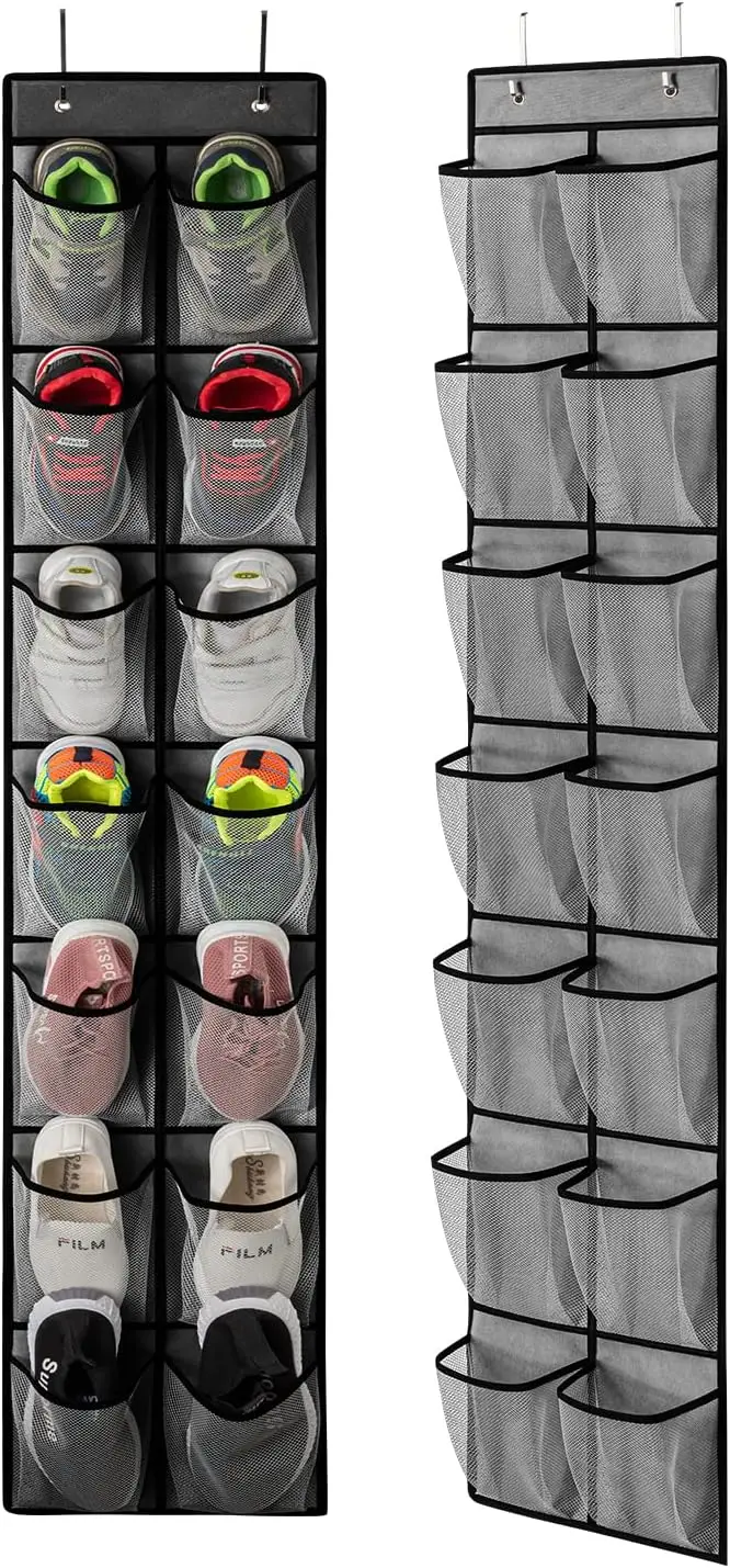 Hanging Shoe Organizer with 14 Deep Pockets, 2-Pack, Mesh Breathable, Adjustable Hooks, Space Saving