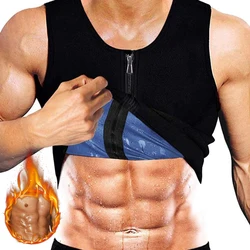 Mens Polímero Sauna Suor Colete Shaper Do Corpo Do Emagrecimento Parte Superior Do Tanque de Compressão com Zíper Camisa de Treino de Captura de Calor Terno