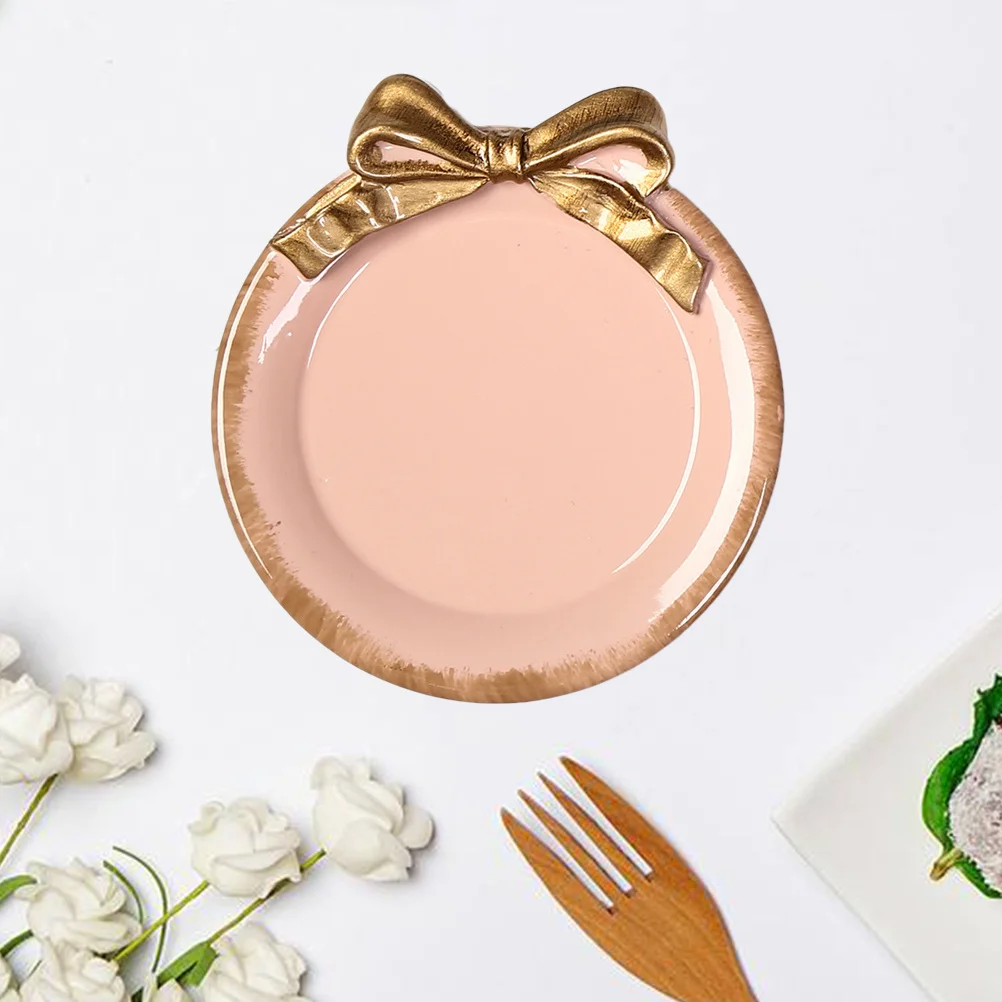 

Delicate Round Cake Plate Resin Elegant Bowknot Design Pink Perfect for Dessert Fruit Serving Party Tableware Afternoon Tea Tray