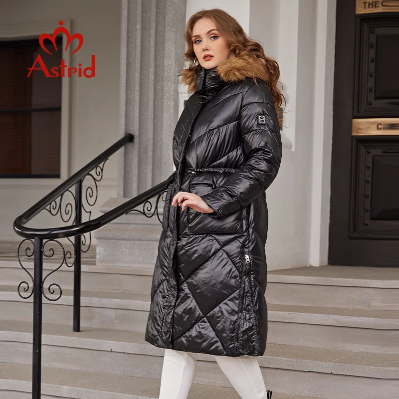 Astrid Winter Vrouwen Parka Mode Gewatteerde Jas Oversize Hooded Natuurlijke Bontkraag Bio Pluis Hight Kwaliteit Vrouwelijke Kleding