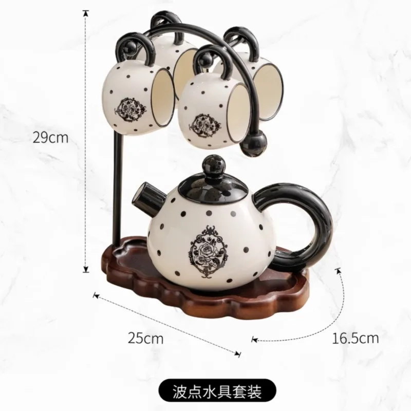 European Creative Dots Ceramic Drinkware 1 Pot 4 Cups Porcelain Coffee Tea Set Home Coffee Sets Kitchen Bar Counter Decorations 4