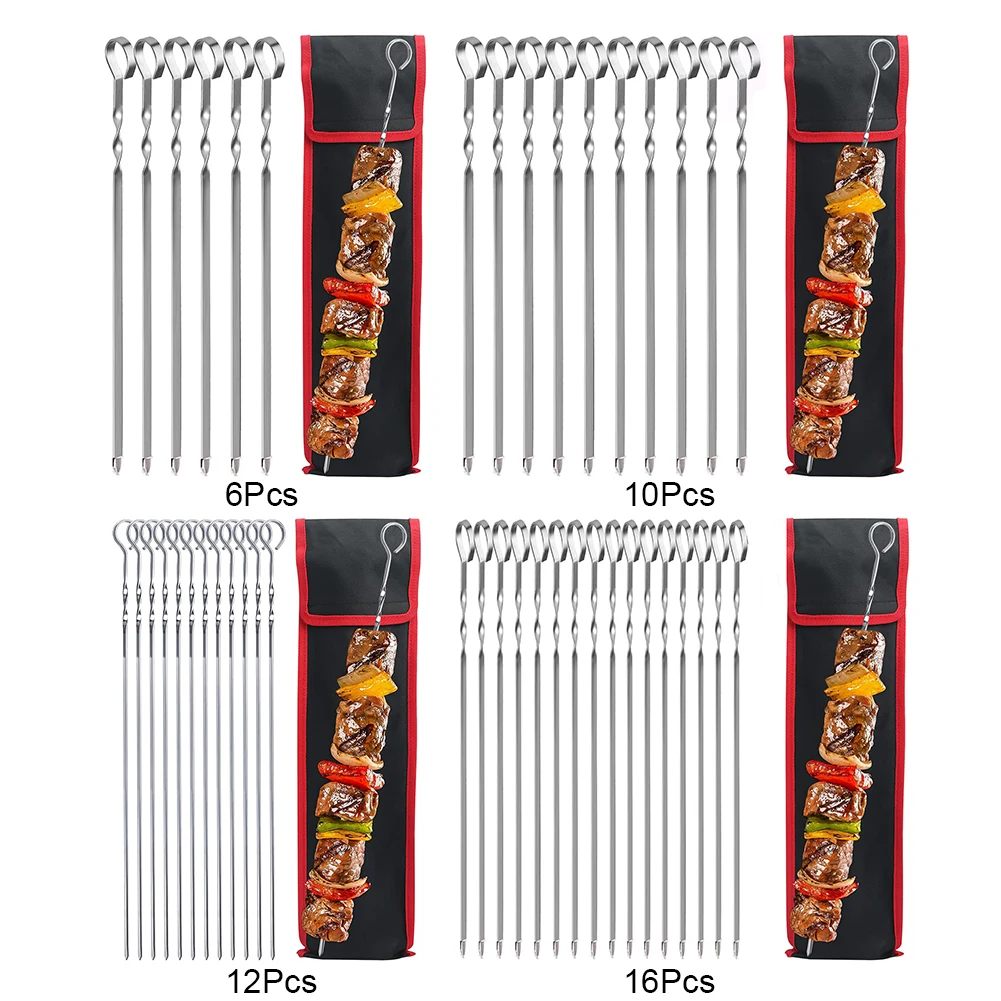 Kabob Skewers Stainless Steel Barbecue Skewers Reusable Flat Grill Stick Shish Kebab Skewers for Outdoor Camping Picnic