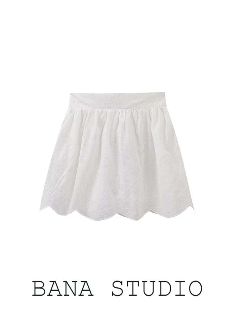 

n White High Waist Embroidered Petal ort A-Line Skirt Women's High Waist Cotton Color Daily Wear Side Zipper