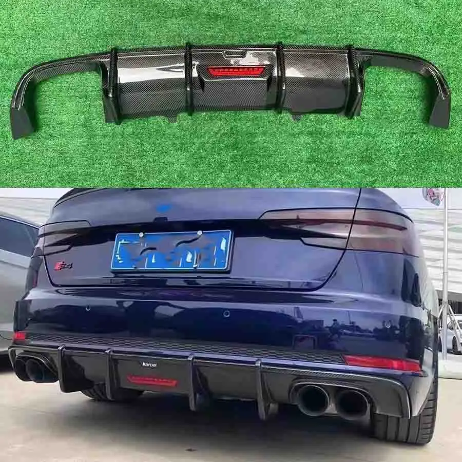 For Audi Regular A4 A4 B9 2017-2019 With lights Carbon Fiber Car Rear Bumper Diffuser Rear Splitters Spoiler Back lip body kit