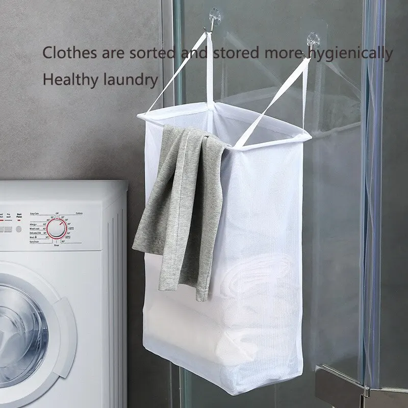 Hanging Net Bag With Sticker Wall-Mounted Laundry Basket Dirty Clothes Storage Basket Bathroom Organzier Mesh Bag Laundry Hamper - view 5