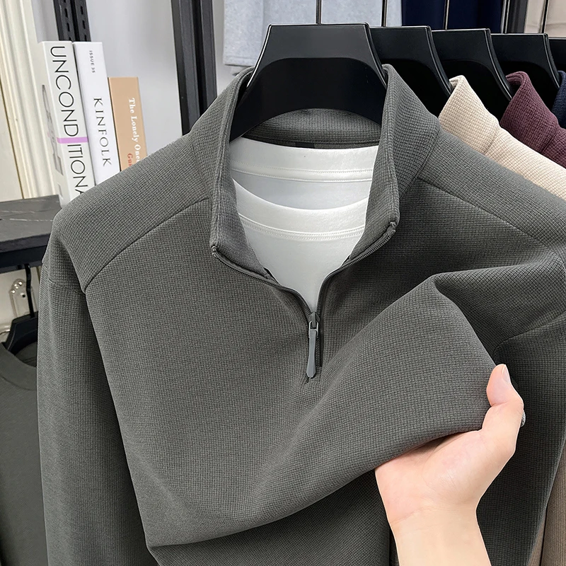 High end exquisite brand designer original knitted sweater fashionable men's winter semi high neck hot selling zipper pullover