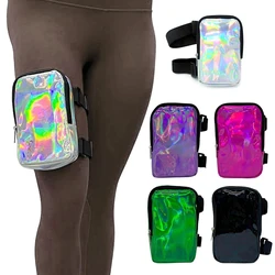 Bolso de muslo de cuero láser para mujer, correas ajustables, bolsa de cintura de PU de alta calidad con cremallera, bolsa de pierna para deportes de senderismo al aire libre