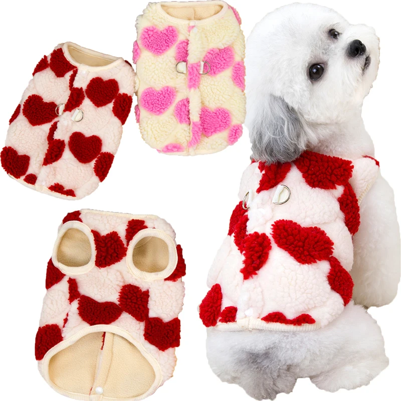 

Thicken Sleeveless Dog Coat Jacket Winter Pink Red Fleece Heart Pet Clothes For Small Dogs Chiwawa Cat Dog Vest Jacket Outfits L