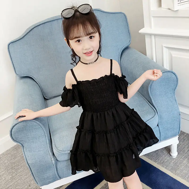 2024 new spring Kids baby Girls Tulle clothes Off Shoulder sleeveless Cute Dresses Children chiffon 3 4 5 6 7 8 9 10 11 12 years